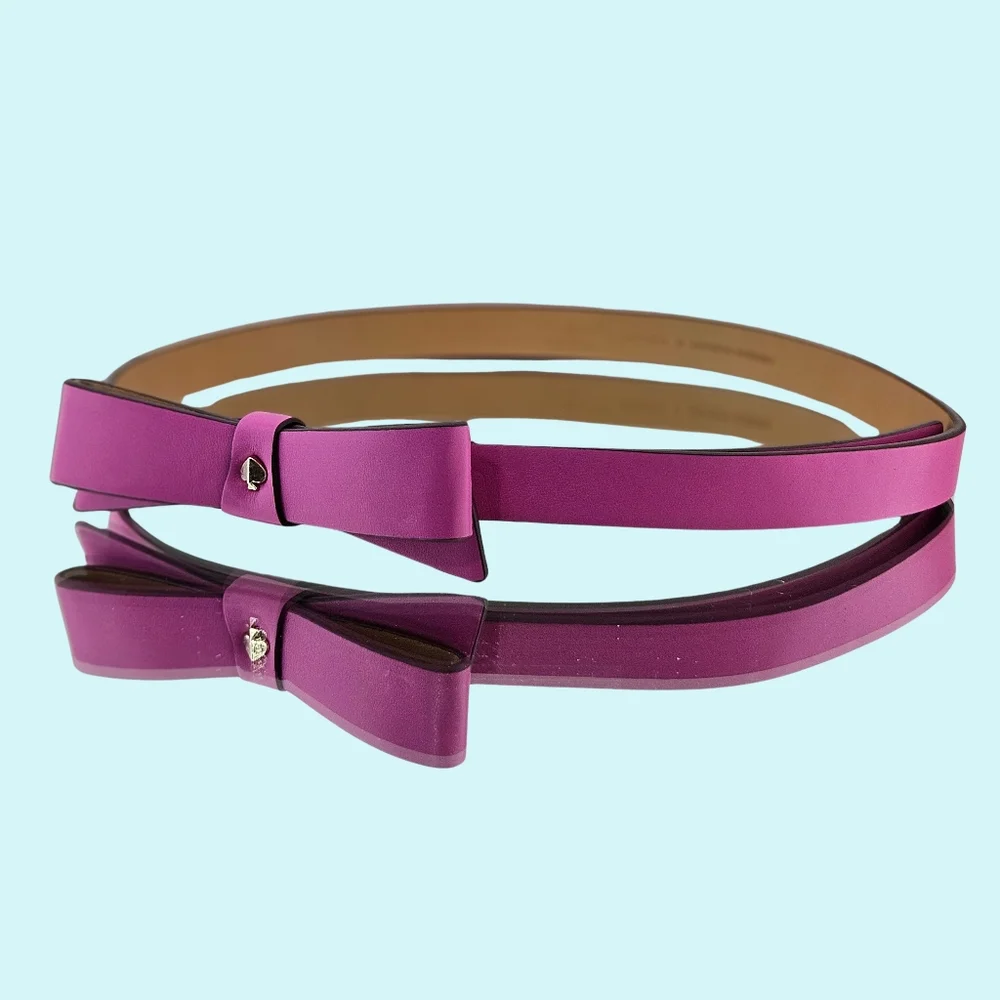 Kate Spade Belt Rhododendron Grove Pale Gold Bow with Spade Barbiecore Gift Logo